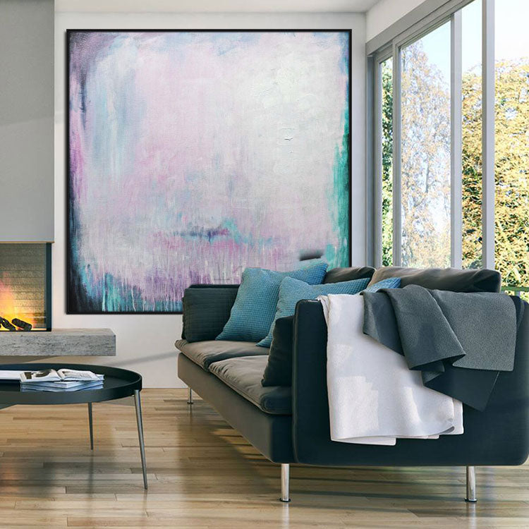 Hand Painted Abstract Oil Painting Modern Paintings Large Bedroom Light Blue And White Painting | The island behind the curtain of water