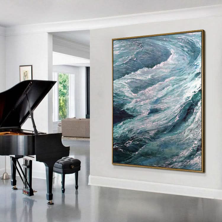 Der Wind blies die Wellen - handgefertigte Landschaft Wandkunst Wellen Leinwand Ölgemälde 