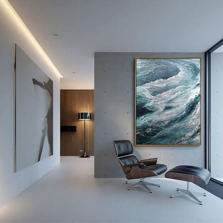 Der Wind blies die Wellen - handgefertigte Landschaft Wandkunst Wellen Leinwand Ölgemälde 
