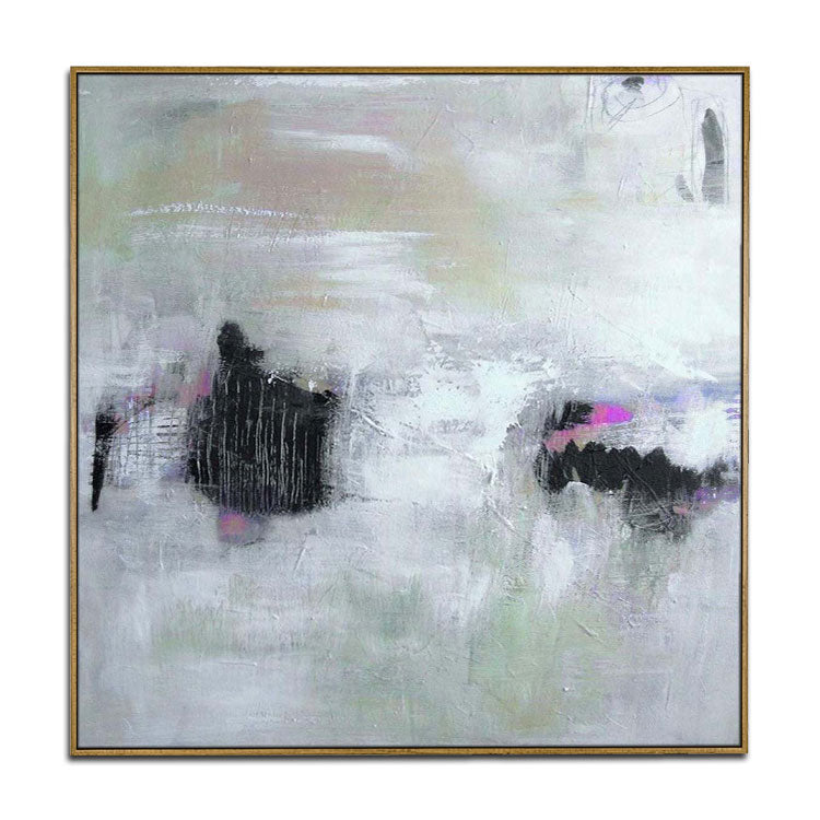 Abstract Oil Painting Living Room Original Oil Painting Extra Large Black White Painting | Mountains and rivers under the mist