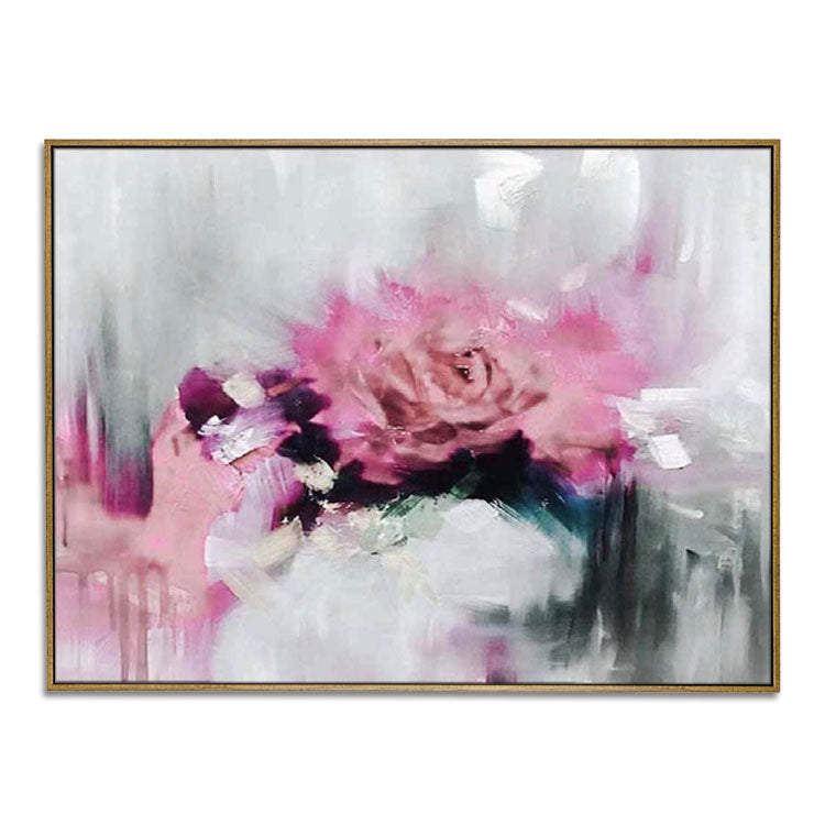 Forgotten Love - Hand Painted Pink Flower Oil Painting Modern Abstract Wall Art