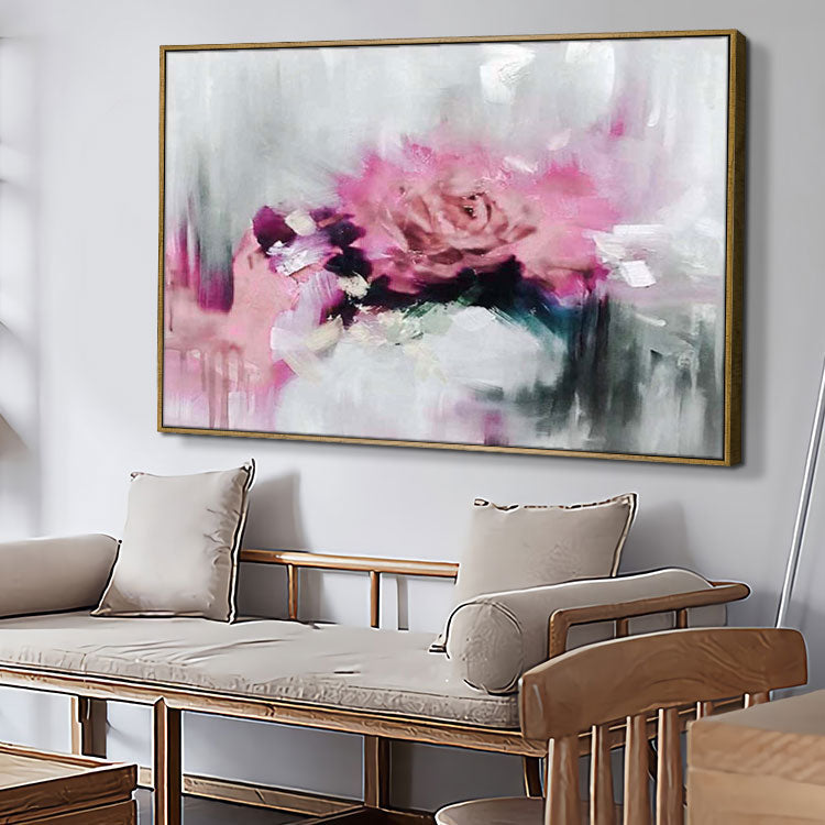 Forgotten Love - Hand Painted Pink Flower Oil Painting Modern Abstract Wall Art