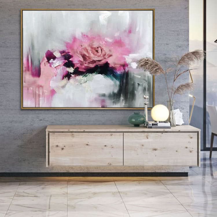 Forgotten Love - Handgemaltes rosa Blumenölgemälde Moderne abstrakte Wandkunst 