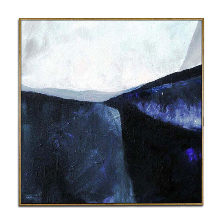 Modern Paintings Large Hand Painted Oil Painting Extra Large Painting Modern Blue Painting White Painting Black Art Canvas | The valley in the moonlight