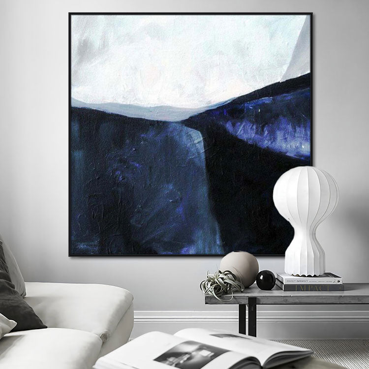 Modern Paintings Large Hand Painted Oil Painting Extra Large Painting Modern Blue Painting White Painting Black Art Canvas | The valley in the moonlight