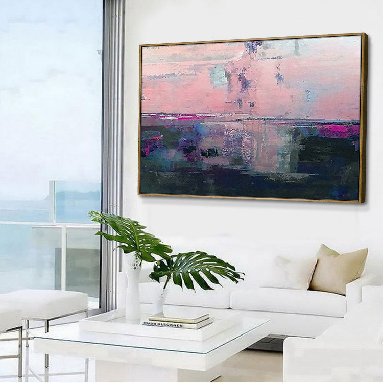 Creative Abstract Painting Original Sea Coastal Painting Modern Set Texture Artwork | Sunset glow