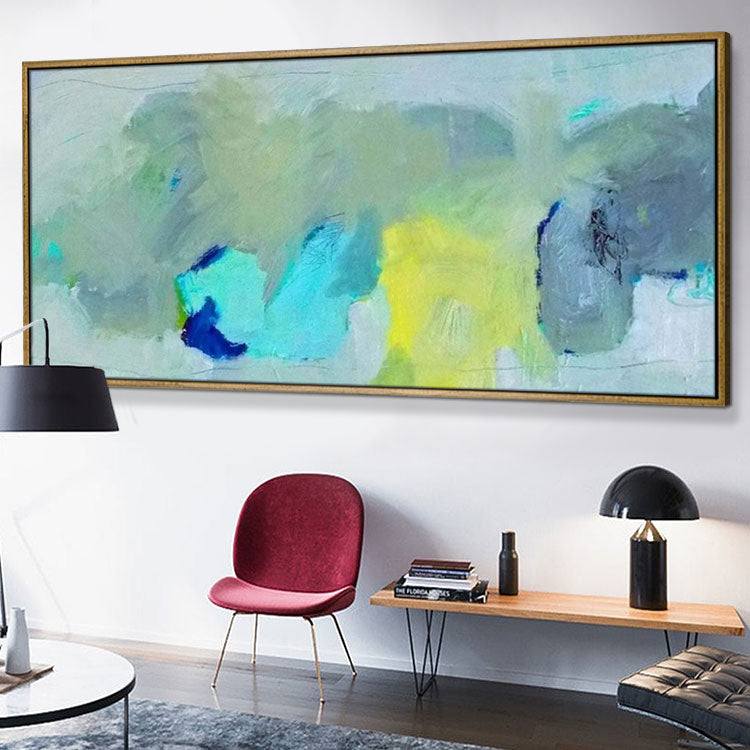 Painting art on canvas modern abstract,Abstract oil painting on canvas,Oil Painting Canvas Large Size,Living Room,Light Blue Green And Yellow Painting Artwork