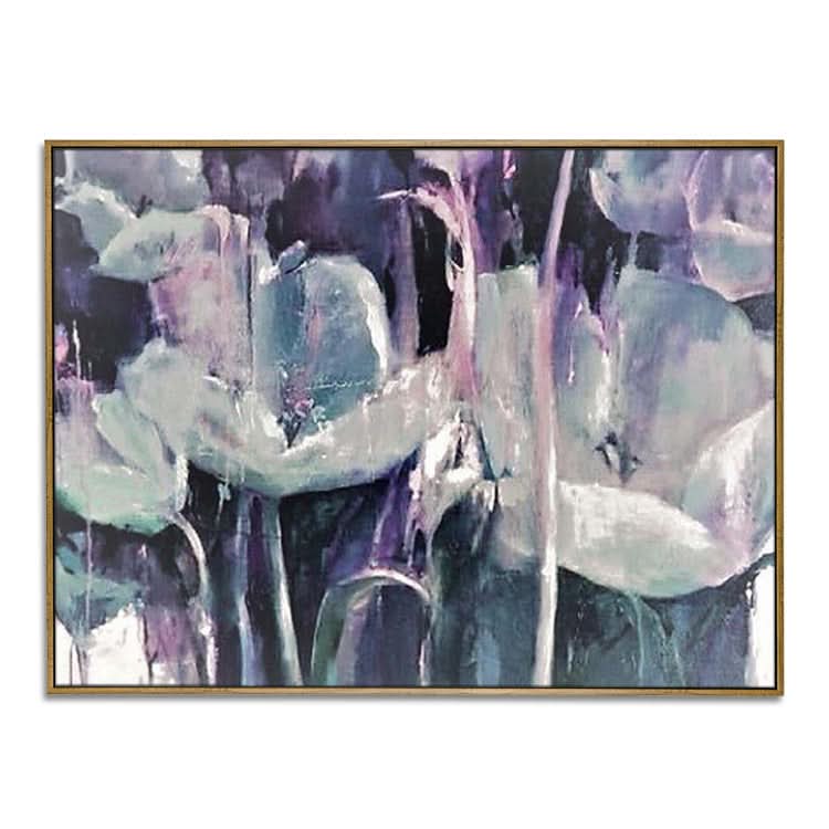 Lotusblatt - Handgemalte Pflanze Leinwand Wandkunst Lotus Blumen Ölgemälde 