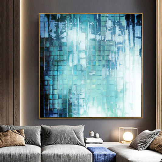 Large Size Teal Abstract Oil Painting Original Contemporary Wall Art For Living Room | Time and Space