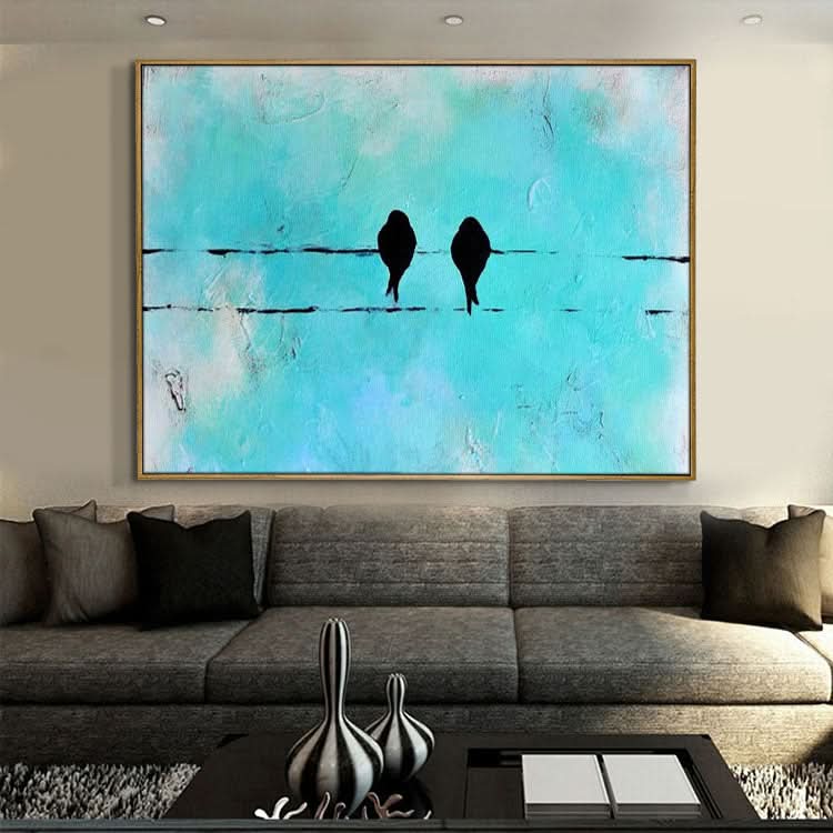 Gemeinsam lieben – handgemaltes Vogel-Ölgemälde, blaugrün, moderne Tier-Wandkunst 