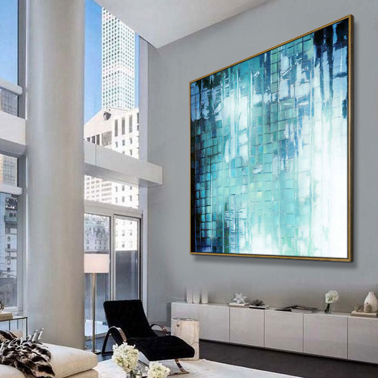 Large Size Teal Abstract Oil Painting Original Contemporary Wall Art For Living Room | Time and Space