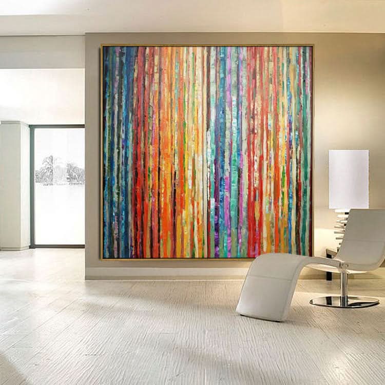 Abstraktes Gemälde mit roten Blättern, abstrakte Acrylgemälde auf Leinwand, zeitgenössische Kunst, Linienstrukturmalerei 