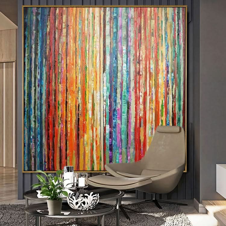 Abstraktes Gemälde mit roten Blättern, abstrakte Acrylgemälde auf Leinwand, zeitgenössische Kunst, Linienstrukturmalerei 