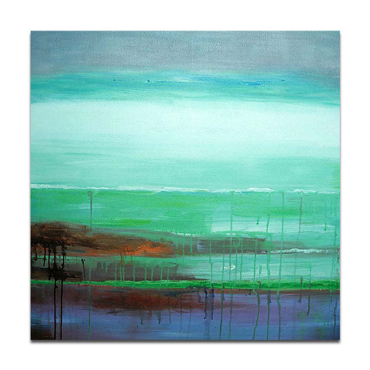 Handmade Green Blue Beach Wall Art Extra Large Modern Seascape Oil Painting