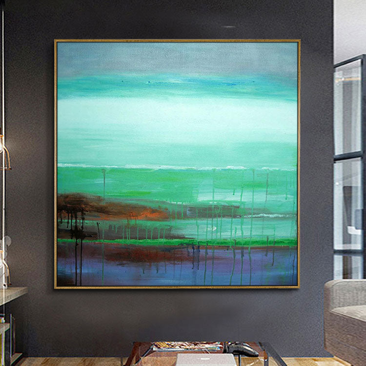 Handmade Green Blue Beach Wall Art Extra Large Modern Seascape Oil Painting