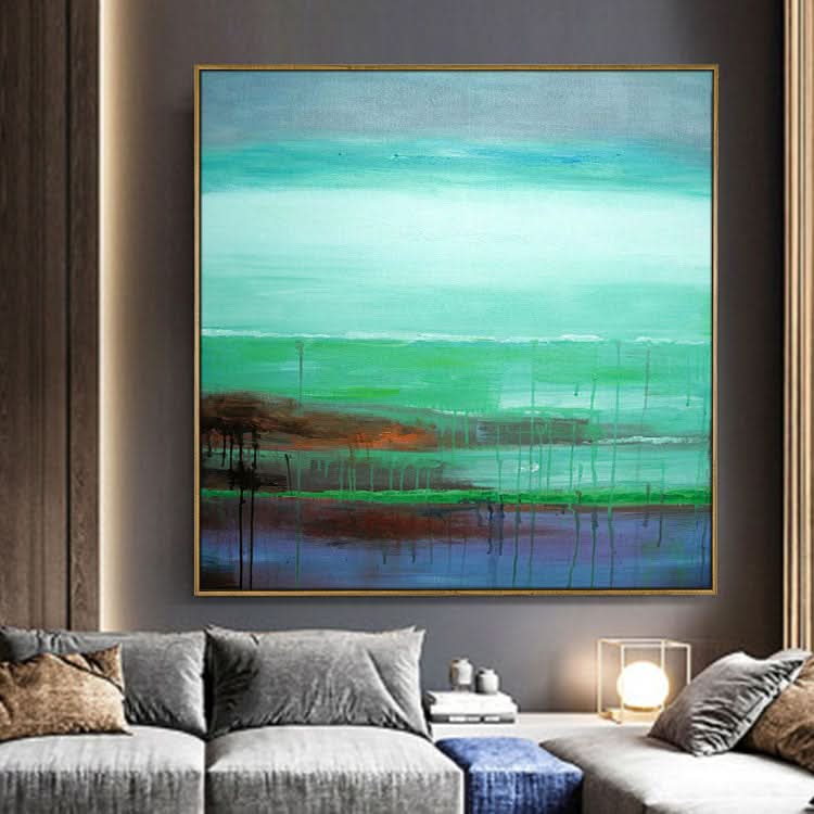 Handmade Green Blue Beach Wall Art Extra Large Modern Seascape Oil Painting