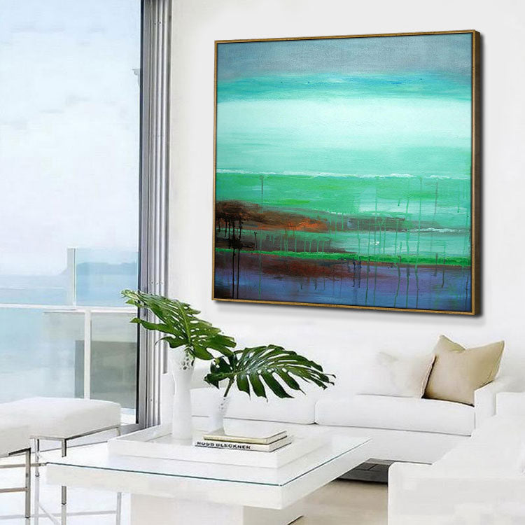 Handmade Green Blue Beach Wall Art Extra Large Modern Seascape Oil Painting