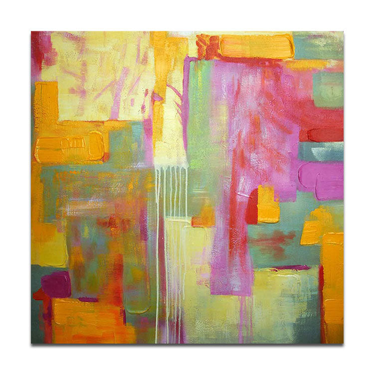 Large Abstract Art Original Gold Painting Pink Painting Teal Art Abstract Painting On Canvas | Colorful modern primitive painting