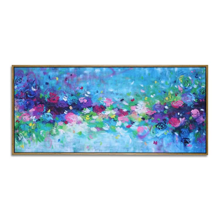 Extra großes abstraktes Ölgemälde Wohnzimmer Blaues Gemälde Grünes Gemälde Weiße Kunstleinwand | Gefallene Blumen 