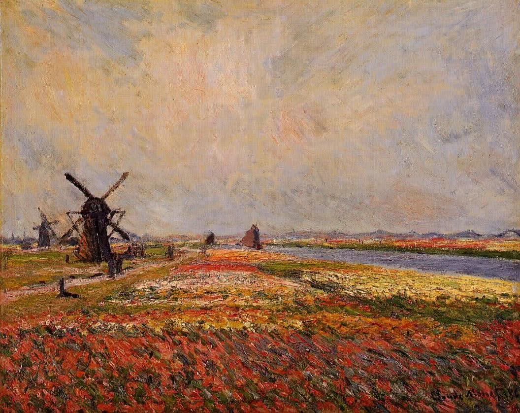 Blumenfelder und Windmühlen bei Leiden