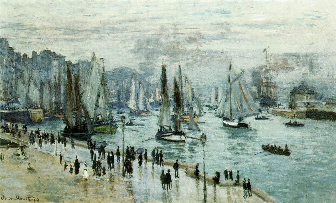 Fischerboote verlassen den Hafen von Le Havre 1874