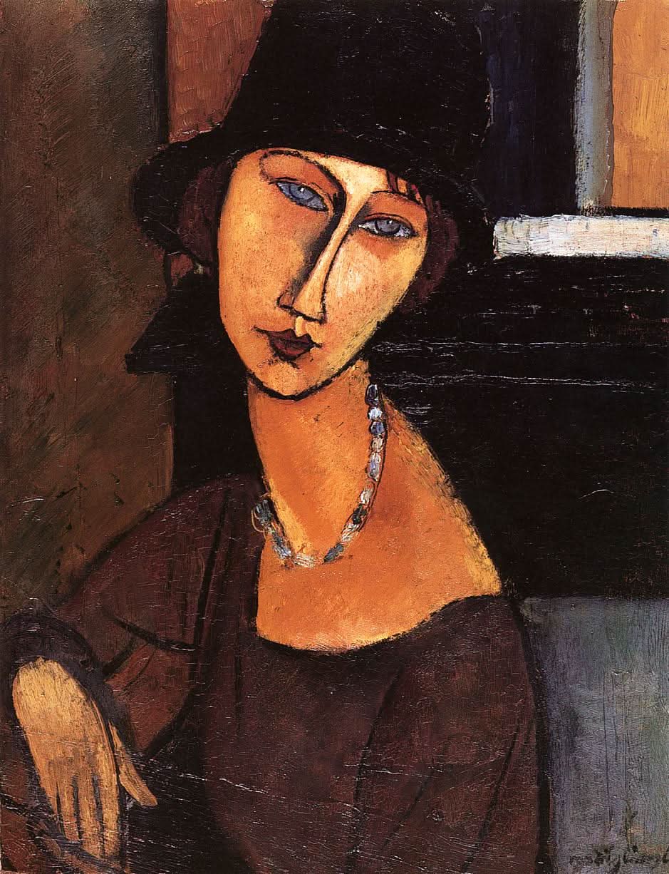 Jeanne Hebuterne mit Hut und Halskette