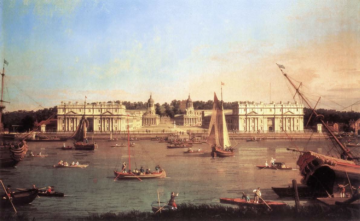 London Greenwich Hospital vom Nordufer der Themse aus