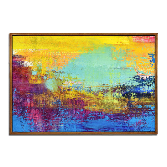 Abstract Art in Turquoise, Gold and Light Blue | Sunset - Handmade Abstract Art Print Canvas Sunset Painting