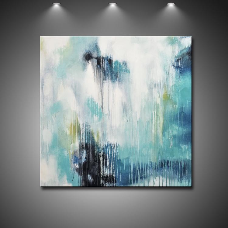 Hand Painted Oil Painting Original Art Painting Big Size Painting Office Decor Oil Painting Modern Blue White Painting | The heavy rain hit