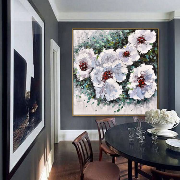 Großes abstraktes Acrylgemälde, weißes Gemälde, Blattgemälde, Original-Kunstgemälde | Blumen 