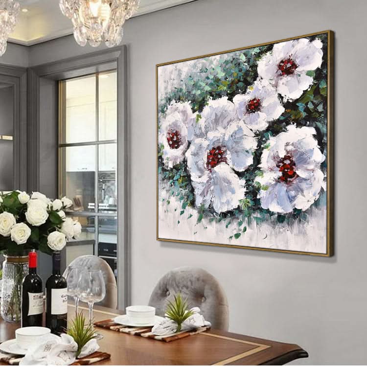 Großes abstraktes Acrylgemälde, weißes Gemälde, Blattgemälde, Original-Kunstgemälde | Blumen 