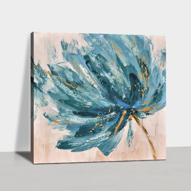 Großes abstraktes Acrylgemälde, beige, Wandkunst, schwarze abstrakte Kunst, blaues Gemälde | Blumen, die von der Brise bewegt werden 