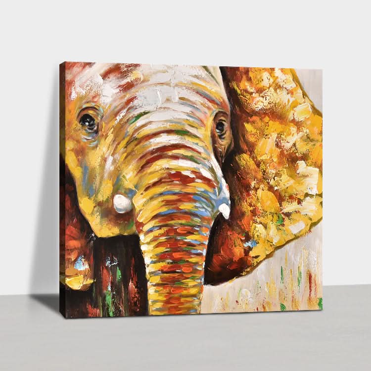 Handgemaltes abstraktes Ölgemälde Original Kunstgemälde Modernes Gelb-Rot-Gemälde | Gelbgoldener Elefant 