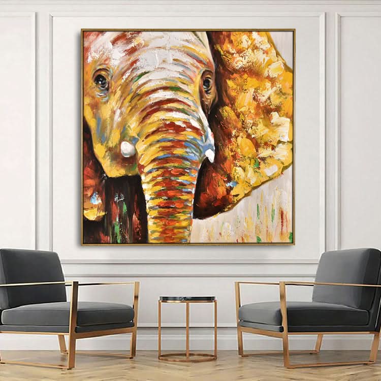 Handgemaltes abstraktes Ölgemälde Original Kunstgemälde Modernes Gelb-Rot-Gemälde | Gelbgoldener Elefant 
