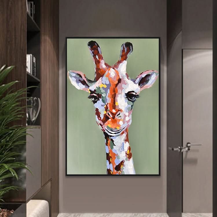 Die schöne Giraffe - handgefertigtes Tierkunst-Giraffe-Ölgemälde auf Leinwand, Kunstdruck 