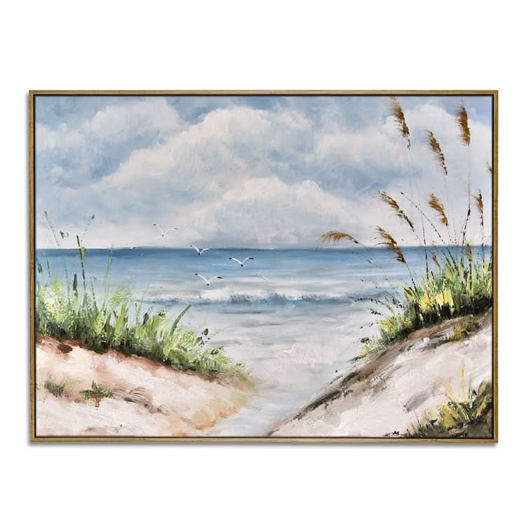 Klarer blauer Himmel - Handgemaltes Landschaftsölgemälde Ozean Leinwand Wandkunst 