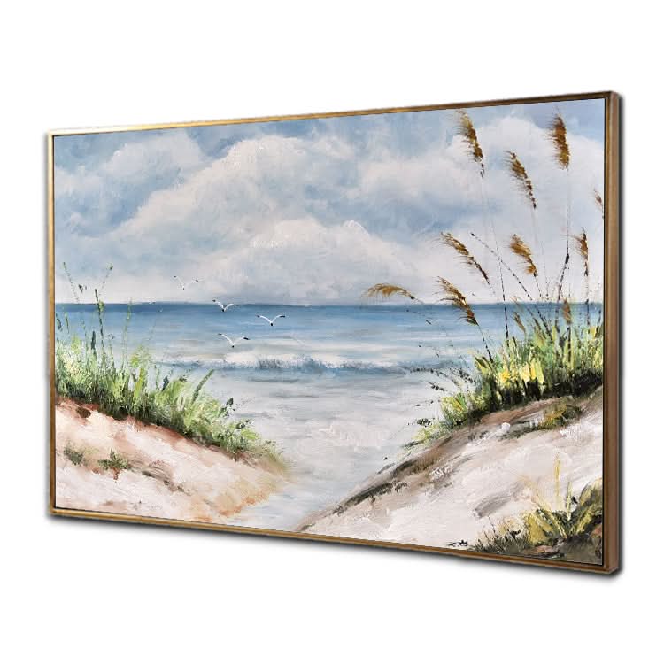 Klarer blauer Himmel - Handgemaltes Landschaftsölgemälde Ozean Leinwand Wandkunst 