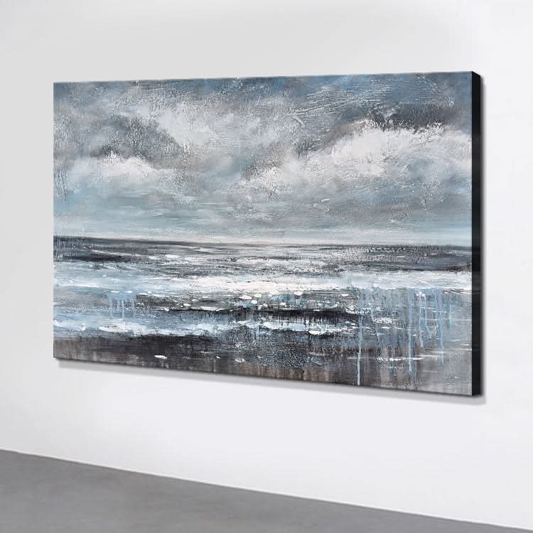 Himmel und Wasser verschmelzen am Horizont – handgemalter Kunstdruck auf Leinwand, Naturkunst 