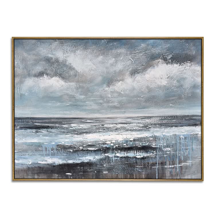 Himmel und Wasser verschmelzen am Horizont – handgemalter Kunstdruck auf Leinwand, Naturkunst 