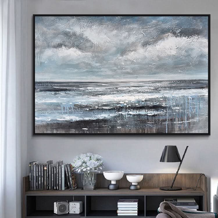Himmel und Wasser verschmelzen am Horizont – handgemalter Kunstdruck auf Leinwand, Naturkunst 