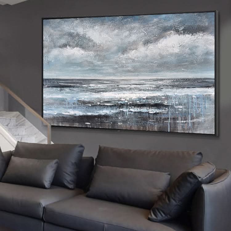Himmel und Wasser verschmelzen am Horizont – handgemalter Kunstdruck auf Leinwand, Naturkunst 