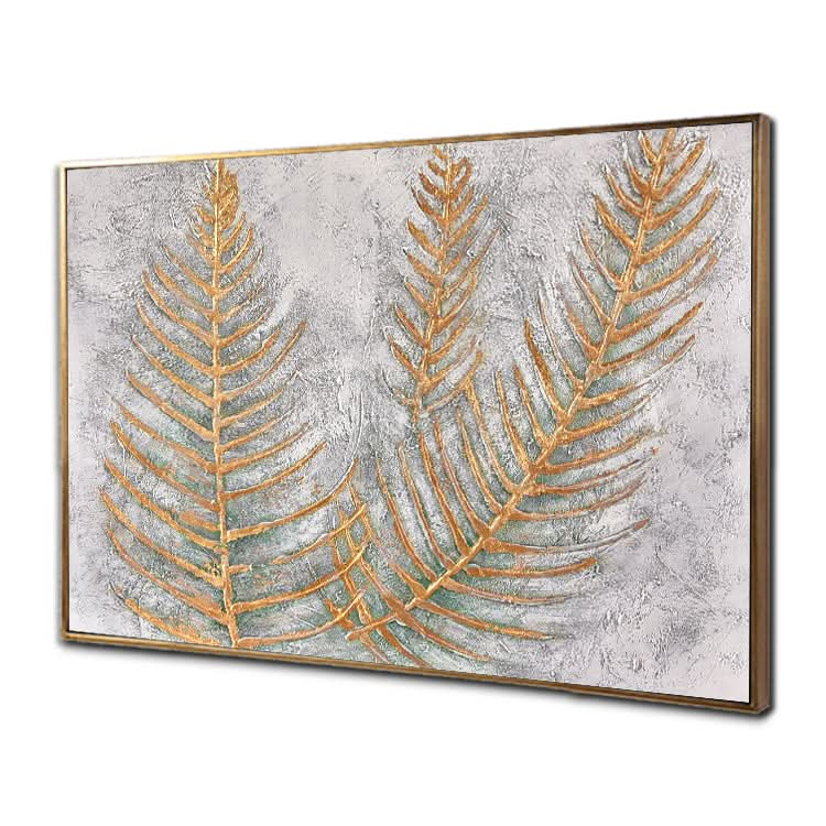 Leaf Venation Diagram- Hand Painting Plant Canvas Wall Art Gold Botanical Oil Painting