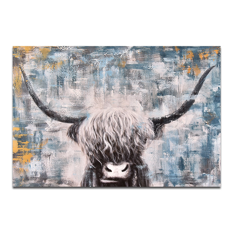 Handsome Cow - Handmade Animal Oil Painting on Canvas Acrylic Wall Art Print