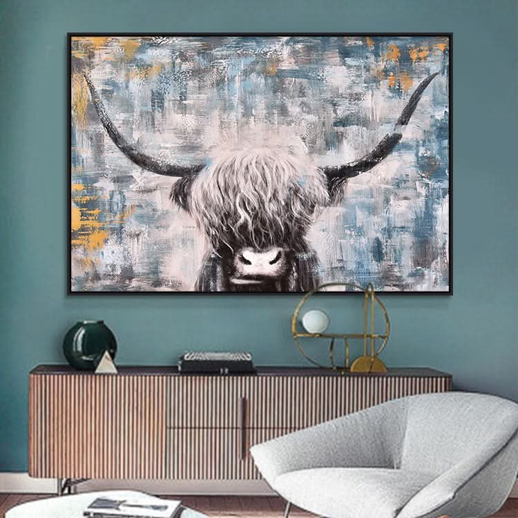 Hübsche Kuh - Handgemachtes Tierölgemälde auf Leinwand, Acryl-Wandkunstdruck 