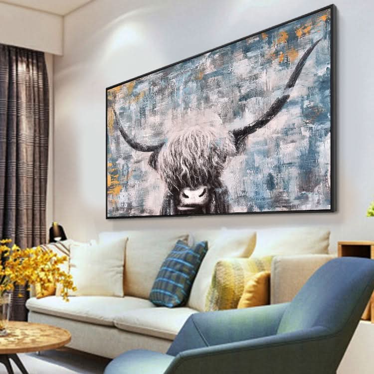 Hübsche Kuh - Handgemachtes Tierölgemälde auf Leinwand, Acryl-Wandkunstdruck 